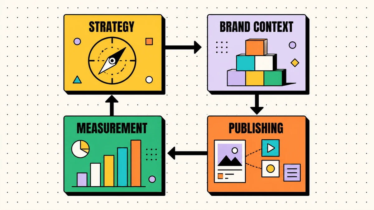B2B social operating system connecting strategy, brand context, publishing, and measurement